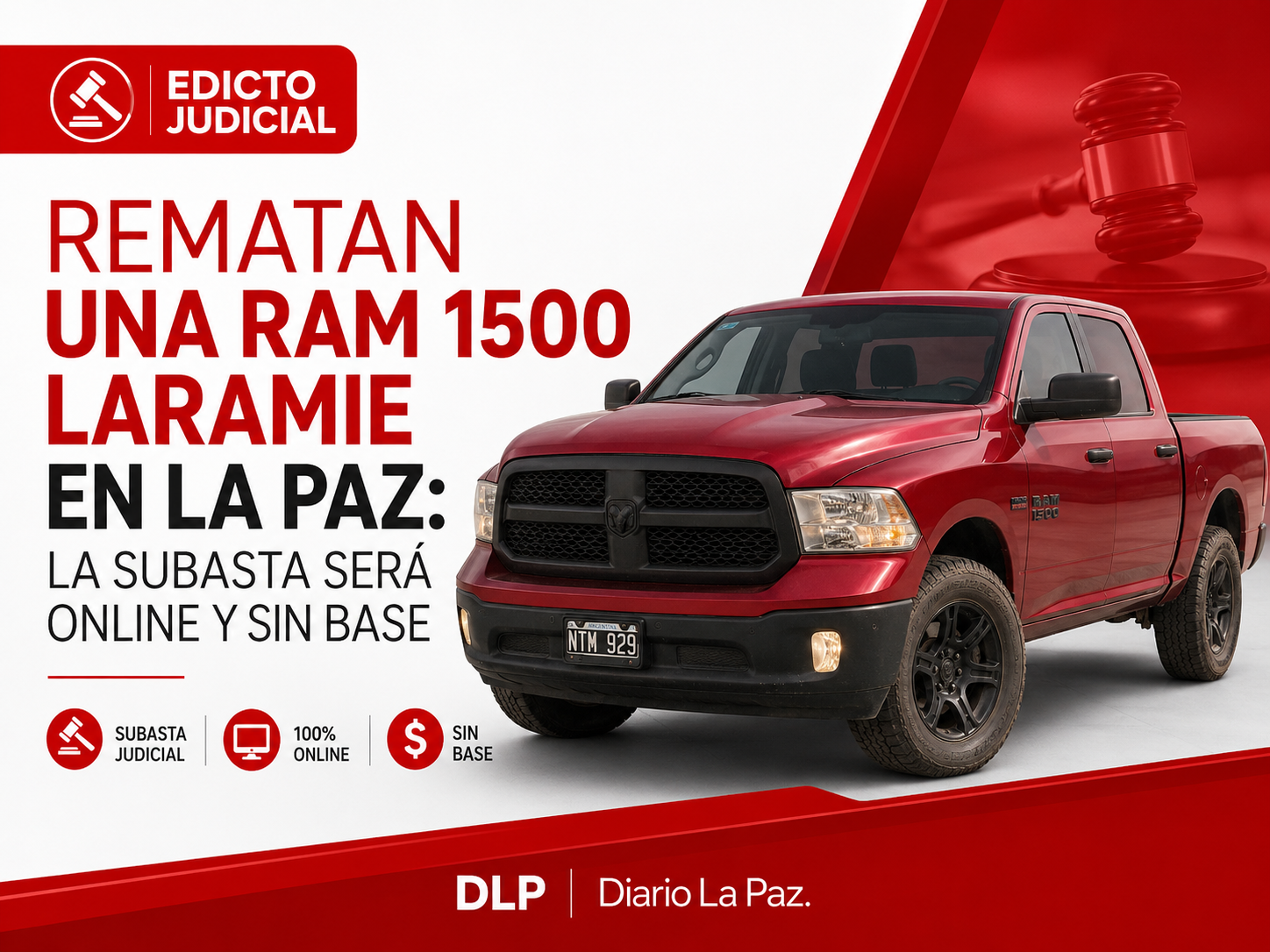 Rematan una RAM 1500 Laramie en La Paz: la subasta será online y sin base (Publicado el 19/5/2026)