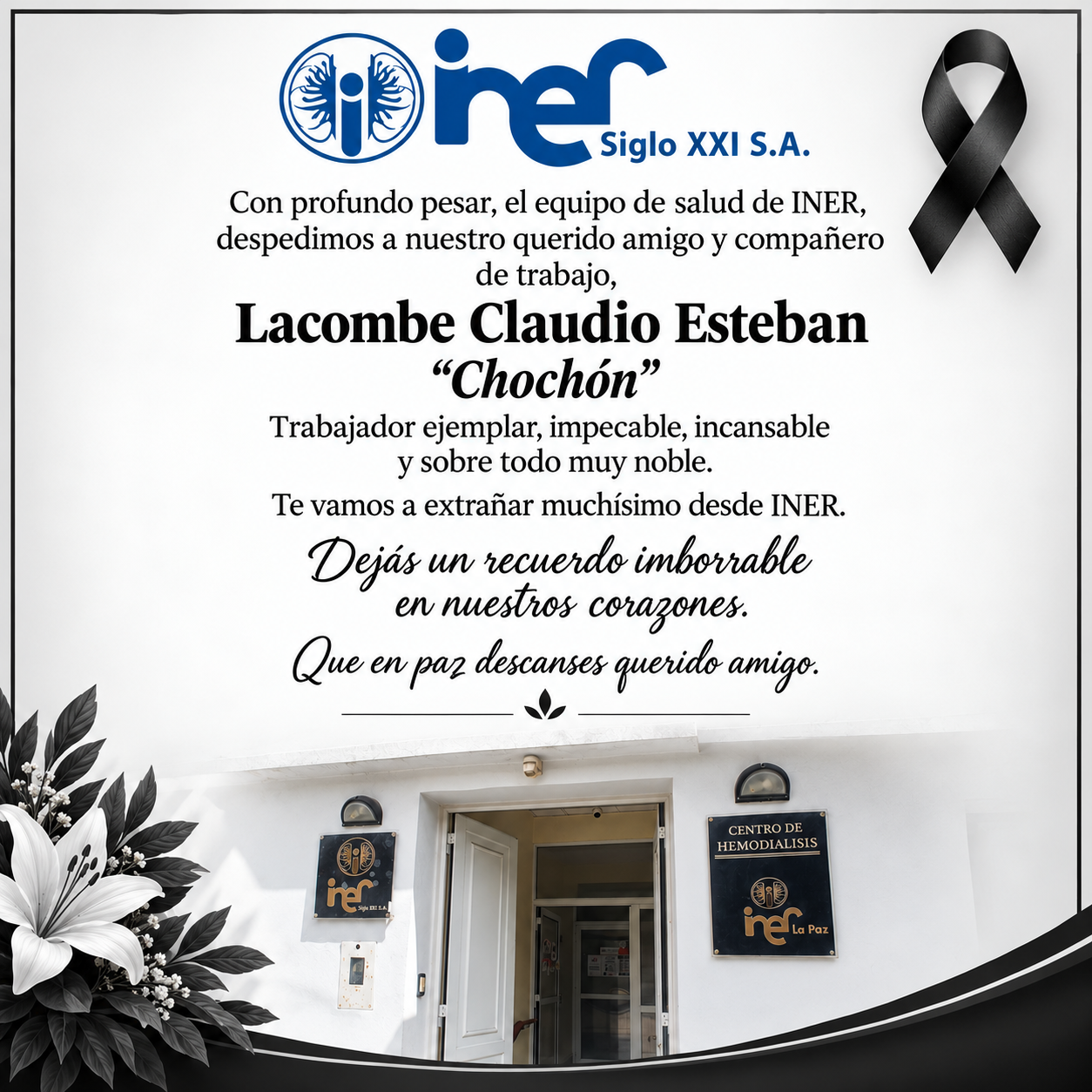 El INER despidió con profundo pesar a Claudio Esteban “Chochón” Lacombe