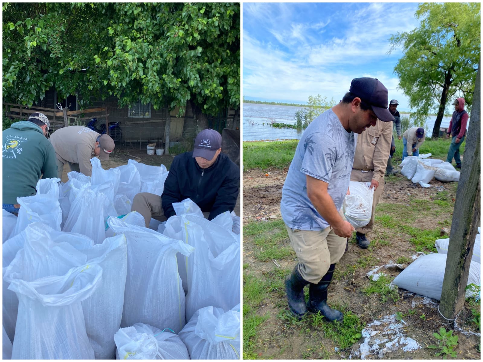 Colocaron bolsones de arena en la Bajada de la Cruz ante la creciente del río